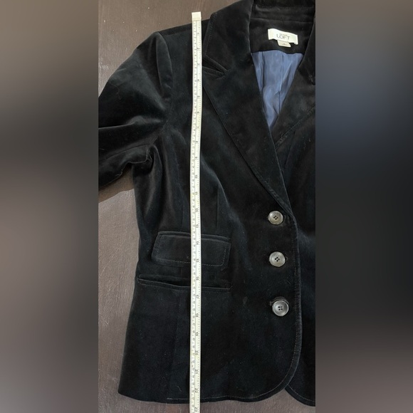 Black Velour Fitted Blazer Jacket Size 6 Ann Taylor Loft - Picture 9 of 10